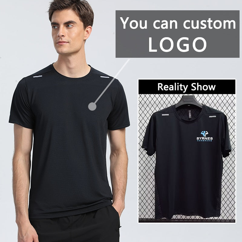 Custom LOGO Men Running T-shirt Fitness Sports Top Gym Training Shirt Jogging Casual Sportswear Quick Dry Outdoor Sports Shirt