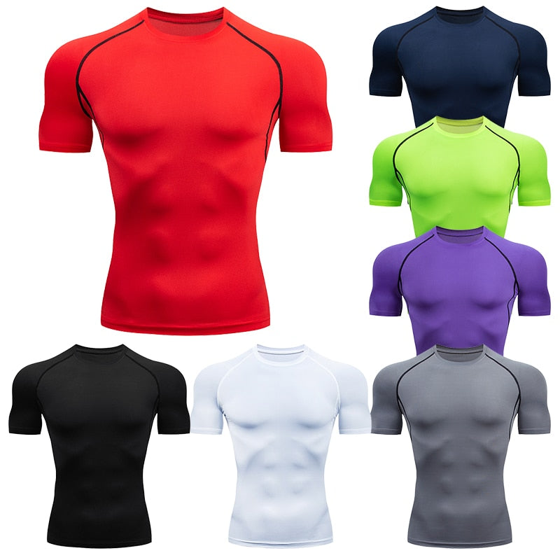 Men&#39;s Running Compression Tshirts Quick Dry Soccer Jersey Fitness Tight Sportswear Gym Sport Short Sleeve Shirt Breathable